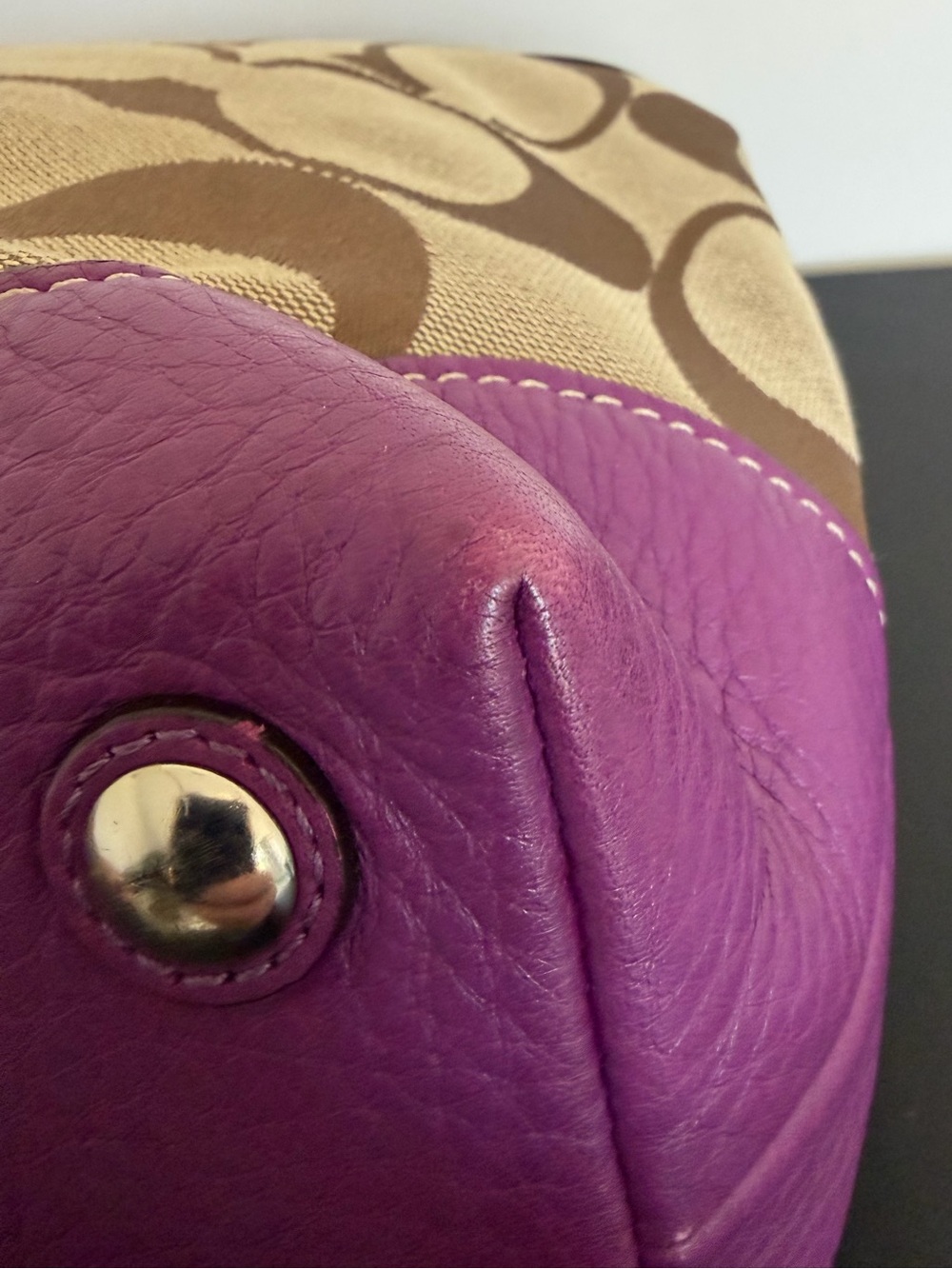 Coach Penelope Signature Shopper 14422 Khaki Berry Shoulder Tote - Picture 14 of 16